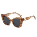 Fashionable oversized cat-eye sunglasses with brown striped frames and pearl detail - Stripe Frame Black Grey Lenses