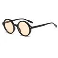 Retro-Rundsonnenbrille mit schwarzem Rahmen, bernsteinfarbenen Gläsern und Silbernieten - Schwarzer Rahmen Champagner Linsen