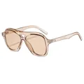 Fashion double bridge pilot sunglasses with champagne translucent frames and tinted lenses - Light Tea Frame Light Tea Lens