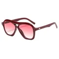 Retro pilot sunglasses with burgundy frame, pink gradient lenses and double bridge - Red Frame Double Red Gradient Lens