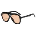 Retro double-bridge pilot sunglasses with black frame and light tea lenses - Black Frame Light Tea Lens