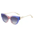 Lunettes de soleil œil de chat avec monture dégradé bleu violet et branches dorées - Monture Bleu Rose Verres Dégradé Gris