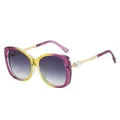 Oversized sunglasses with purple-yellow gradient frame and pearl-beaded gold temples - Purple Yellow Gradient Grey Lens