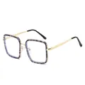Lunettes de soleil carrées avec monture écaille violette et fines branches en métal doré - Écaille