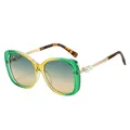 Fashion butterfly frame sunglasses with green-yellow gradient and pearl temple detail - C7 Green Yellow Frame Green Tea Lens