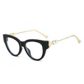 Lunettes de soleil œil de chat noires avec branches en métal doré et cœurs ornés - Monture Noir Doré Verre Transparent