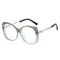 Oversized gradient frame sunglasses with gold temples and pearl accents for women - Grey Blue Frame Transparent Lens