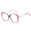Pink tortoiseshell cat-eye oversized sunglasses with gold temples and twin pearls - Pink Tortoise Frame Clear Lenses