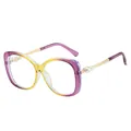 Women's oversize sunglasses with purple-yellow gradient frame and pearl temple accents - Purple Yellow Gradient Clear Lens