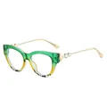 Lunettes de soleil œil-de-chat avec monture dégradée vert-jaune et branches dorées - Monture Léopard Vert Verres Transparents