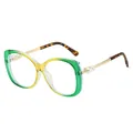 Green and yellow gradient oversized sunglasses with gold pearl temples and amber tips - Green Yellow Frame Clear Lens