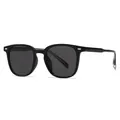 Classic black square oversized sunglasses with silver rivet details and dark lenses - Black Frame Black Grey Lens