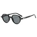 Retro round black frame sunglasses with dark grey lenses and silver arrow decor - Black Frame Grey Lens