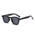 Polarized retro round frame sunglasses with black acetate finish and silver metal wing rivets - Black Frame Grey Lens