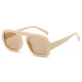 Lunettes de soleil aviateur beiges rétro avec verres teintés marron et monture carrée épaisse - C12 Monture Beige Verres Champagne