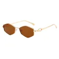Geometrische Retro-Sonnenbrille für Damen mit Goldmetallrahmen und dunkelbraunen Gläsern - C5 Goldener Rahmen Braune Gläser