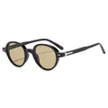Retro round black sunglasses with silver rivets and light brown lenses for men and women - Black Frame Light Tea Lens