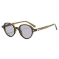 Retro round frame sunglasses with olive green translucent finish and silver metal accents - Olive Green Frame Light Gray Lenses