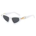 White cat eye sunglasses with gold chain temples and grey lenses for women - White Frame Dark Grey Lens