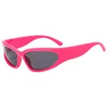 Y2K futuristic wrap-around sports sunglasses in bright pink with dark lenses - Rose Red Frame Grey Lens
