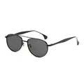 Classic black metal frame aviator sunglasses with dual-bridge and dark polarized lenses - Black Frame Grey Lens