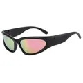 Y2K retro-futuristische Sonnenbrille mit schwarzem mattem Rahmen und Farbverlaufslinsen - Schwarzer Rahmen Pink Spiegel