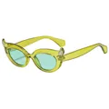 Trendy cat-eye sunglasses with translucent lime frame, green lenses and devil horn details - Green Frame / Green Lens