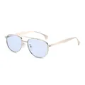 Classic aviator sunglasses with gold metal frame and light blue transparent lenses - Silver Frame Blue Lens