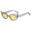Fashion cat-eye sunglasses with transparent grey frame and yellow lenses for women - Gray Frame Yellow Lens
