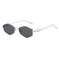 Retro-Polygon-Sonnenbrille mit sechseckigen Gläsern und silbernem Metallrahmen - Silberner Rahmen Graues Glas