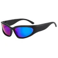 Mattschwarze Sport-Radsonnenbrille mit blau-violett verspiegelten Gläsern - Schwarzer Rahmen Grüner Spiegel