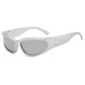 Modern silver Y2K sports sunglasses with grey lenses in a futuristic butterfly design - Silver Frame White Mirror Lens