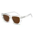 Lunettes de soleil polygonales unisexe avec monture transparente et verres bruns - Monture Transparente Verres Marrons