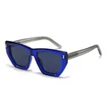 Lunettes de soleil polarisées géométriques bleu roi avec rivets argentés - Monture Bleu Foncé Verre Gris