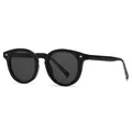Gafas de sol redondas negras clásicas con remaches plateados y lentes oscuros - Montura Negra Lentes Gris Negro