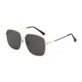 Modern oversized square sunglasses with gold metal frames and classic striped temple detail - Gold Frame Grey Lens