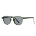 Vintage olive green square frame sunglasses with UV protection and metal rivets - Green Frame Grey Lens
