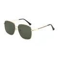 Fashionable oversized metal sunglasses with gold frame and dark green lenses in front view - Gold Frame Green