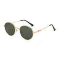 Vintage round frame sunglasses with gold metal frame and dark lenses for style - Regular / Standard (Incl. 13% VAT Invoice) Gold Frame Dark Green Lenses