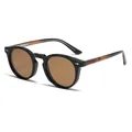 Gafas de sol redondas negras clásicas con patillas ámbar y cristales tintados marrones - Marco Negro Patillas Té Lente Té