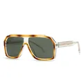 Modern aviator sunglasses featuring amber tortoise frames and dark green lenses - Clear Tortoise Frame Green Lens