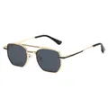 Lunettes de soleil aviateur vintage dorées avec verres polygonaux foncés et double pont - Monture Dorée Verre Noir Gris