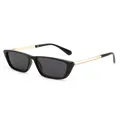 Fashionable black small frame sunglasses with gold metal temples and dark lenses for women - Black Frame Grey Lens