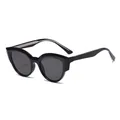 Classic TR90 black cat-eye sunglasses with dark grey lenses in a 45-degree angle view - Black Frame Black Grey Lens