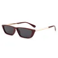 Retro narrow wine red sunglasses with gold metal legs in a 45-degree angle view - Wine Red Frame / Grey Lenses