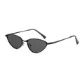 Chic black cat-eye metal sunglasses with slim frame and dark lenses for fashion streetwear - Regular / Black Frame Black Grey Lens