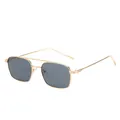 Retro small frame sunglasses with double bridge gold metal frame and dark grey lenses - Gold Frame Grey Lens