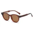 Vintage round polarized sunglasses with brown transparent frames and internal metal core detail - Brown Frame Tea Lens