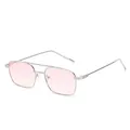 Occhiali da sole rettangolari in metallo argento con doppio ponte e lenti rosa moda - Montatura Argento Lenti Doppio Rosa