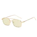 Retro small frame sunglasses with gold metal double bridge and light yellow lenses - Golden Frame / Light Green Lens